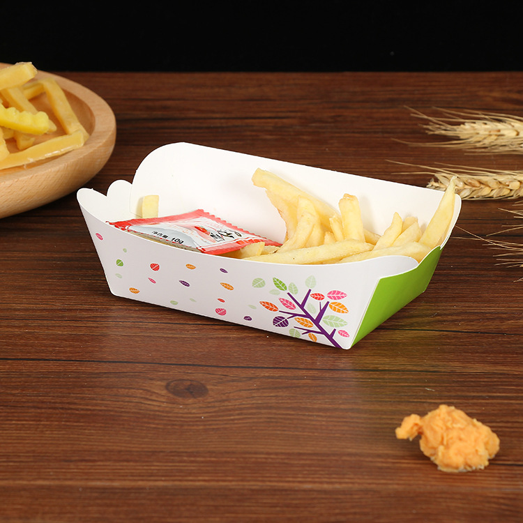 One-time use uncollapsible boat-shaped snack paper box fried food chicken wings chicken cutlets french fries hot dogs popcorn box