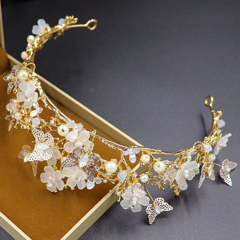 Elegant Braut Blume Schmetterling Legierung Überzug Inlay Künstlicher Kristall Künstliche Perlen Strasssteine Krone display picture 5
