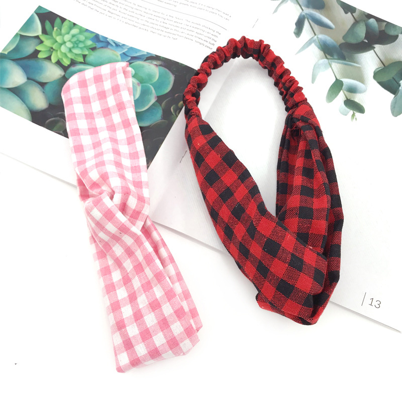 Korean Pastoral Style Girl Heart Plaid Hair Band  New Headband display picture 2