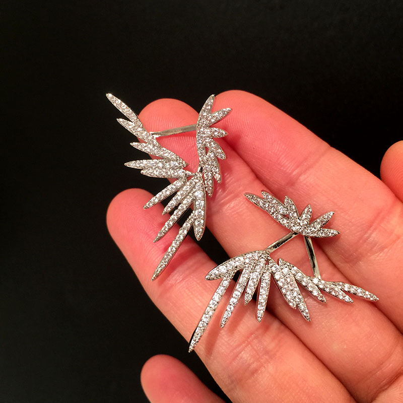 S925 Earrings Silver Needle Angel Wings Micro Inlaid Zircon Luxury display picture 3