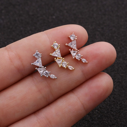 Foreign trade new leaf stainless steel earrings five-pointed star zircon ear bone nail screw earrings cross-border piercing