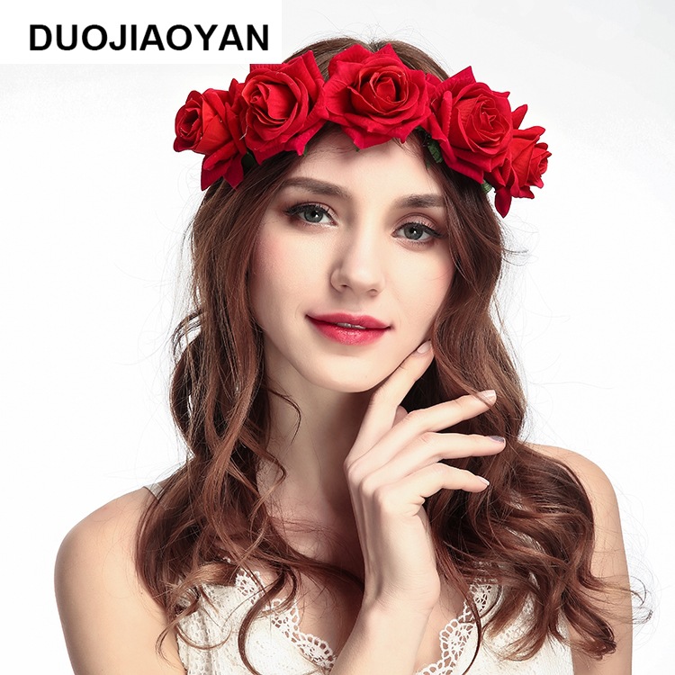 160g Weight Headwear Classification Wedding, Travel Occasion Plaid, Flower Pattern Women'S Gender Fashion Style White, Pink, Red Color New Velvet Simulation Rose Flower Wreath Headband Wholesale Nihaojewelry 4