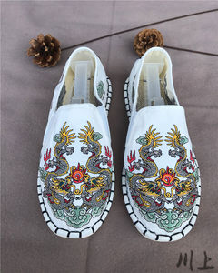 Chinese kungfu clothing shoes Beijing National Flax Melaleuca Double Dragon Play Beads Embroider Handmade male shoes