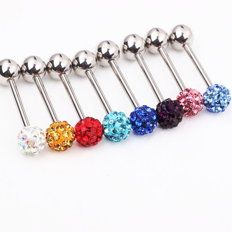 Special Promotion Titanium Steel Shambhala Austrian Earring Tongue Ring Female Breast Ring Full Diamond Ball detail image 9