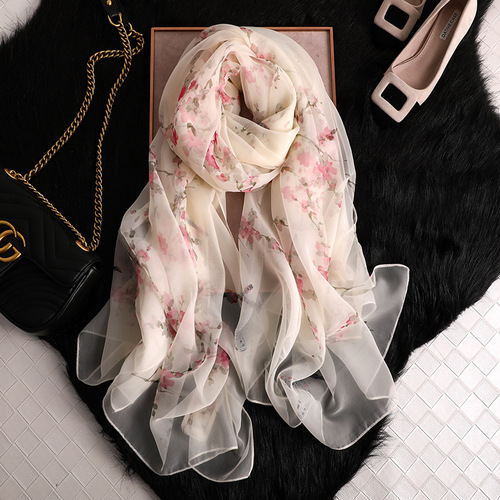 Spring and Autumn New Elegant Sunscreen Silk Scarf Women's Korean Style Long Decorative Summer Shawl Dual-Purpose Beach Towel