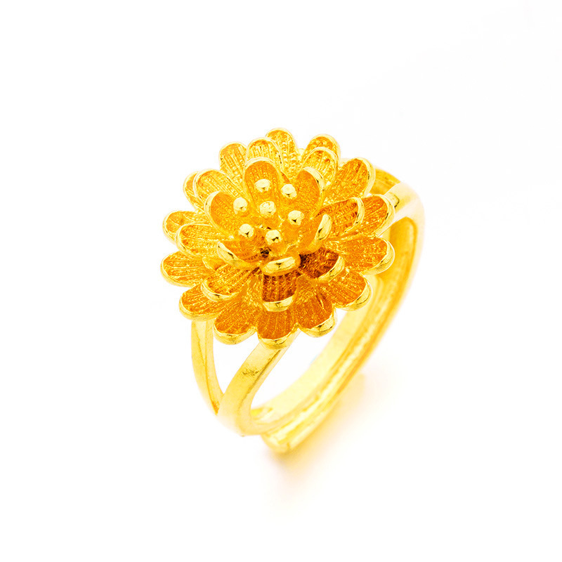 Venta al por mayor anillo de oro de Vietnam anillo de Flor de Oro de imitación femenina Latón chapado 24K oro abierto anillo femenino anillo de flor hueco