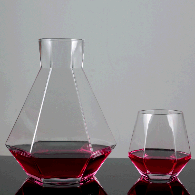 厂家批发高硼硅砖石壶套装 创意造型六角玻璃酒壶酒杯可定制logo