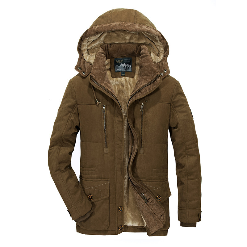 Vêtements pour hommes veste d'hiver en coton pour hommes plus velours et épaissi avec plusieurs poches veste en coton moyenne et longue veste en coton grande taille_voghion.com