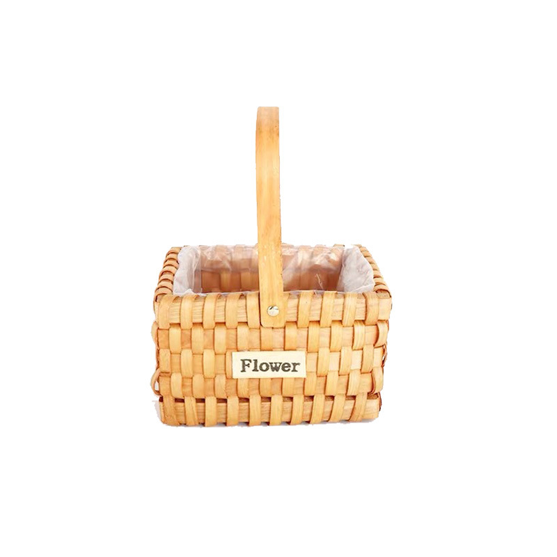 Cesta de flores de madera tejida a mano pequeña pieza de madera rectangular cesta de flores portátil flor floral arreglo floral cesta suculenta planta cesta de flores