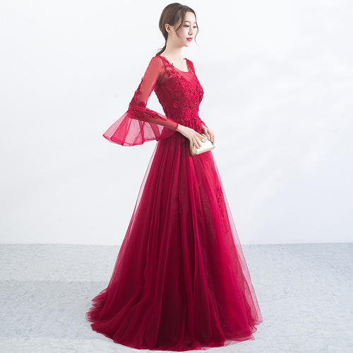 Evening Dresses cocktail party banquet dress vestido de banquete de cóctel Bridesmaid dress red long sleeve wedding party evening dress