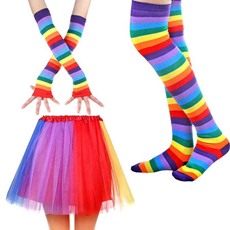 Amazon Rainbow Gloves Socks Skirt Three-Piece 80 s Sexy Ball tutu Skirt Performance Props Costume Amazon Rainbow Gloves Socks Skirt Three-Piece 80 s Sexy Ball tutu Skirt Performance Props Costume