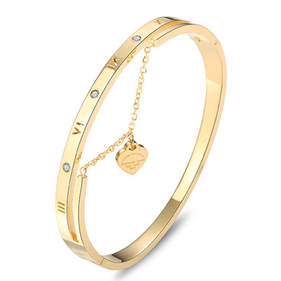 Occident fashion lady Titanium Bracelet Roman numerals love Pendant temperament Versatile Bracelet Popular Jewelry factory
