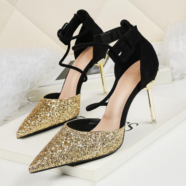 Sexy pointed shallow sequined shoes Night Shop sequined sandals
