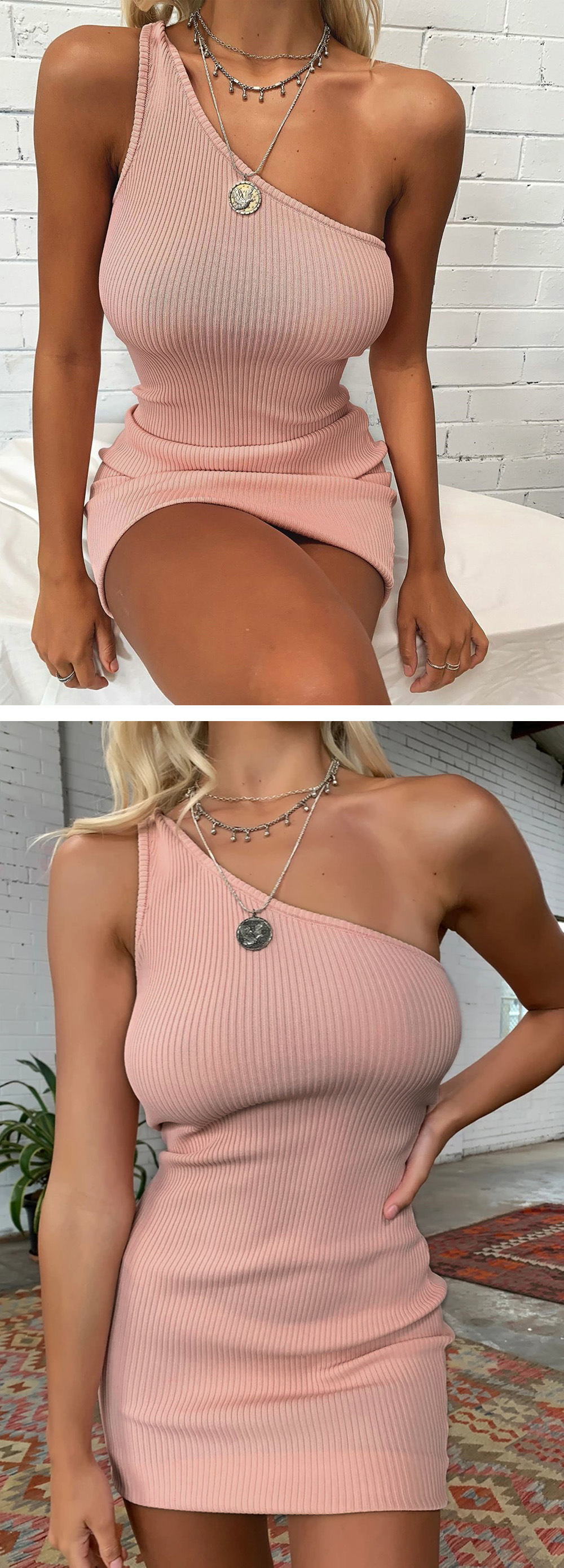 Elegance in Motion" Diagonal Tight Skirt Dress - Chic and Contemporary Fashion