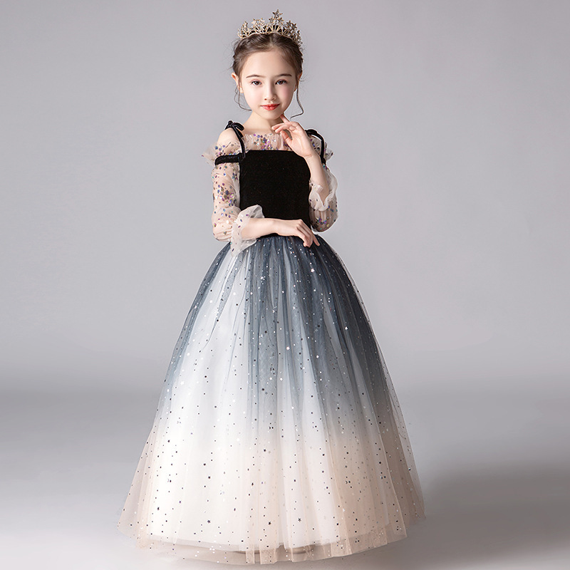 Flower Girl Dress Princess Gown Puffy Tulle Girls' Wedding Dress Children's Runway Show Birthday Host Piano Performance Outfit Spring