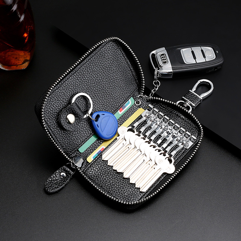 Caja de llave de cuero genuino Cremallera de los hombres al por mayor multifuncional caja de la llave del coche Personalización de llavero de cuero genuino de negocios de las mujeres