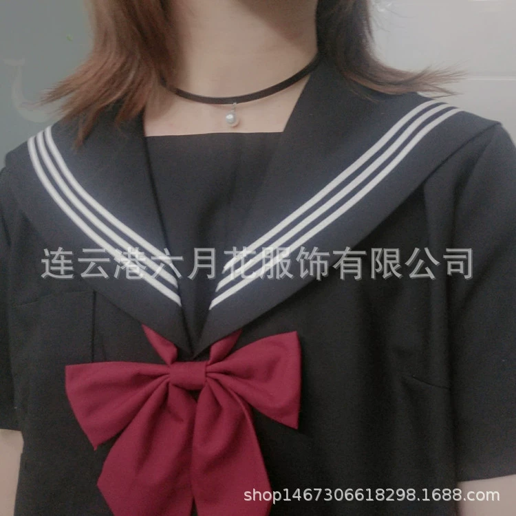 JK Sailor Uniform (June Flower God) Diablo Girl Waterman Academy — Black & White, Mini and Long Skirt Options