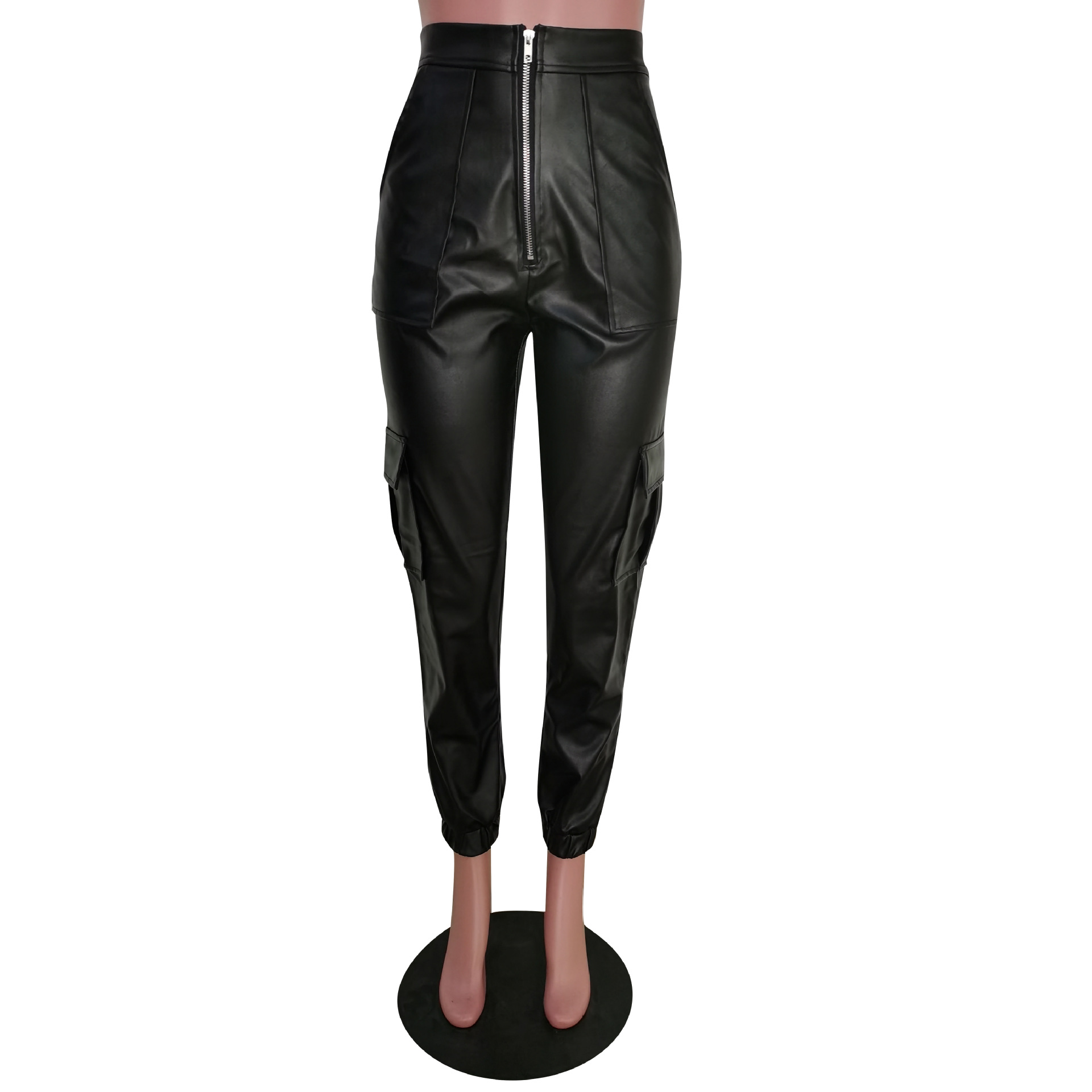 455g Weight Full Length Pants Length Pu Fabric Type Mid Waist Waist Line Jogger Pants Pants Type Micro-Elastic Elasticity Casual Occasion Regular Fit Fit Type Solid Color Pattern Spring, Autumn Season Women's Gender Zipper Design Streetwear Style Women's Casual Streetwear Solid Color Full Length Zipper Jogger Pants 23
