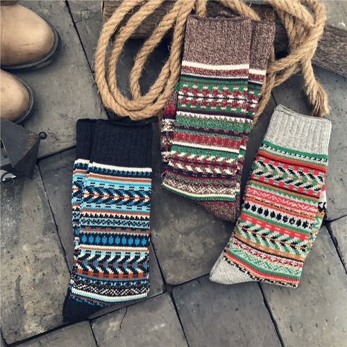 Boneless seam head Japanese style thick line ethnic style high-top men's socks with thread retro khaki trendy socks color seam head casual cotton socks