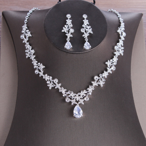 Exquisite zircon necklace and earrings set, forest girl necklace, bridal wedding jewelry, wedding evening dress accessories