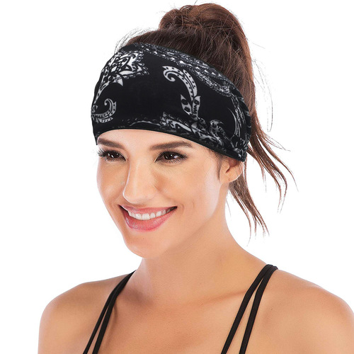 European and American new women's sports headband yoga headband sweat-absorbent band antiperspirant wide-brimmed printed headscarf headwear wholesale