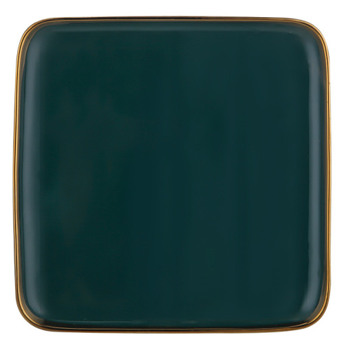 Nordic gold edge ceramic tableware dark green square bowl plate steak plate dessert plate salad bowl hotel storage tray tray