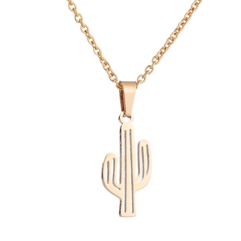 Stainless Steel Fashion Plating Cactus Pendant Necklace display picture 1