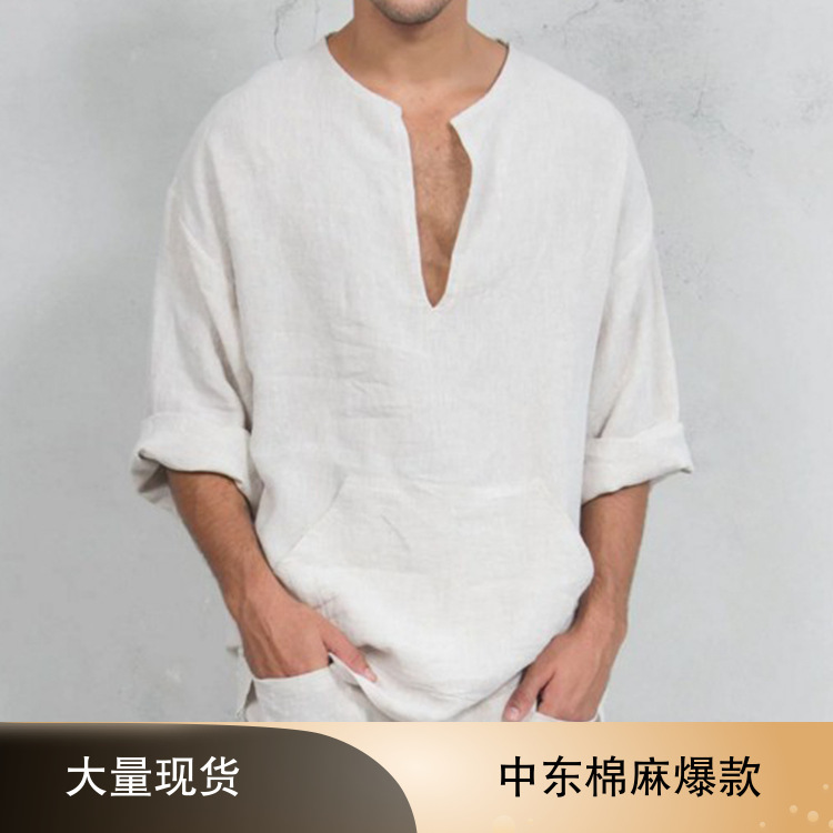 2022 European and American New Style Cross-Border Men's Ethnic Style Loose Flared Long-Sleeved Men's T-Shirt Amazon