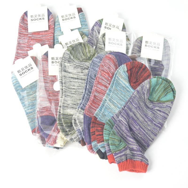 Men's and Women's Cotton Boat Socks, Short Socks, Slub Cotton Retro Socks, Ethnic Style Thick-Thread Shallow-Cut Socks, Breathable Summer Socks