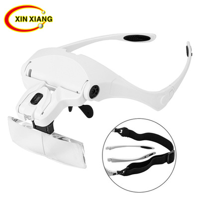 double LED Glasses style Wearing Magnifier 5 Optical lenses read Read Cross stitch Eyebrow eyelash grafting
