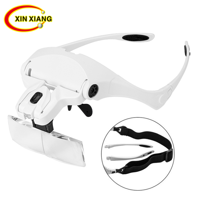 double LED Glasses style Wearing Magnifier 5 Optical lenses read Read Cross stitch Eyebrow eyelash grafting