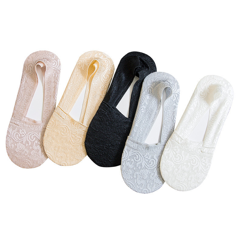 Summer New Style Japanese Deep Mouth Boat Socks for Women Silicone Non-Slip Bottom Lace Invisible Thin Socks Women's Socks Wholesale Breathable