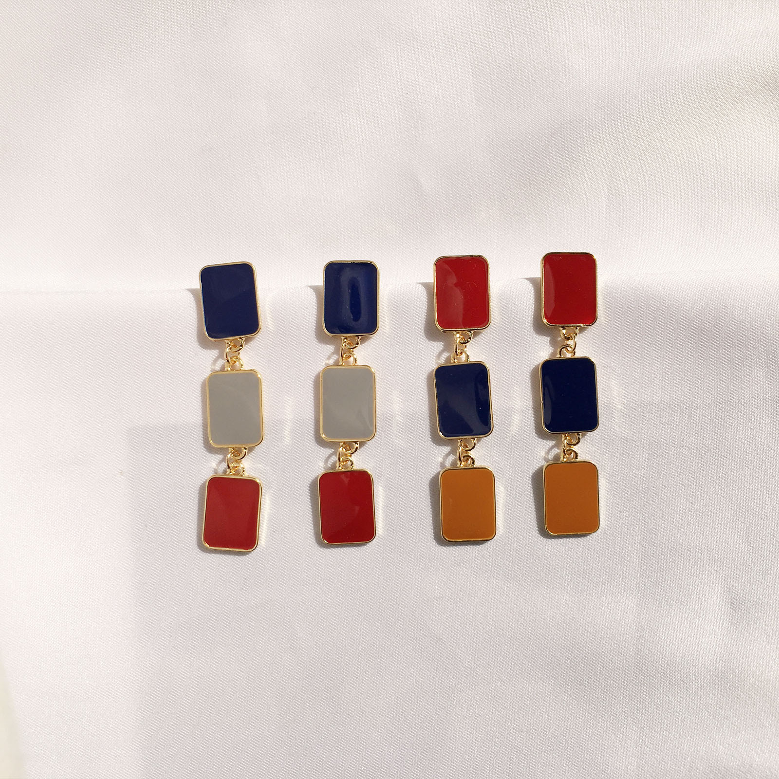 Long Simple Square Contrast Color Glaze Earrings display picture 8