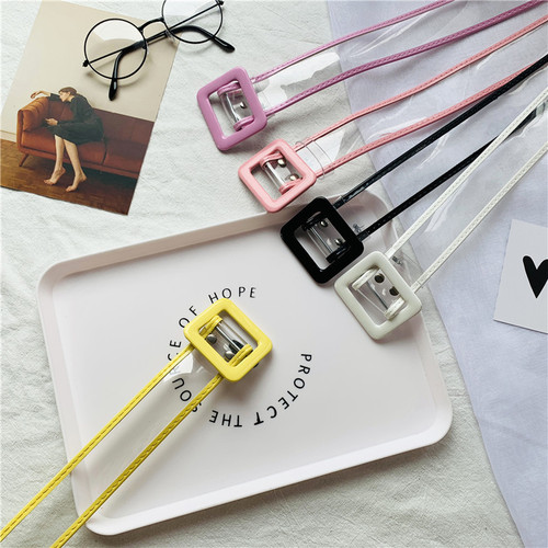 New transparent belt square buckle belt for women jelly PVC women's Korean all-match pants belt quick release