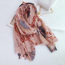 外贸出口彩绘涂鸦棉麻围巾夏季长款薄丝巾防晒旅游沙滩巾空调披肩