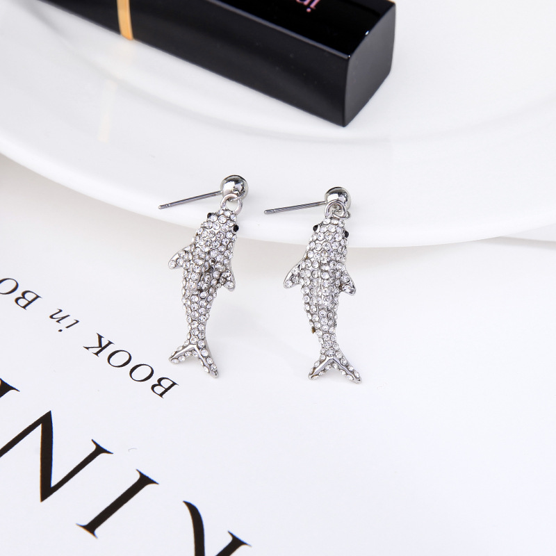 S925 Silver Earrings Long Simple Diamond Stud Earrings Fish Set display picture 11