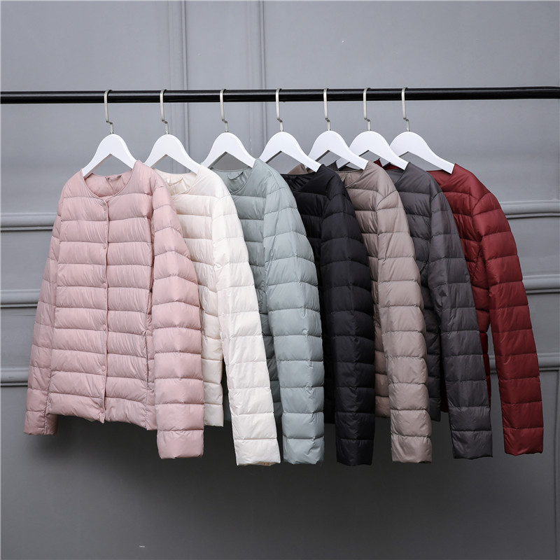 Cross border supply 2019 Korean version new down jacket women's thin collarless long sleeve slim fit fashion short coat manufacturer