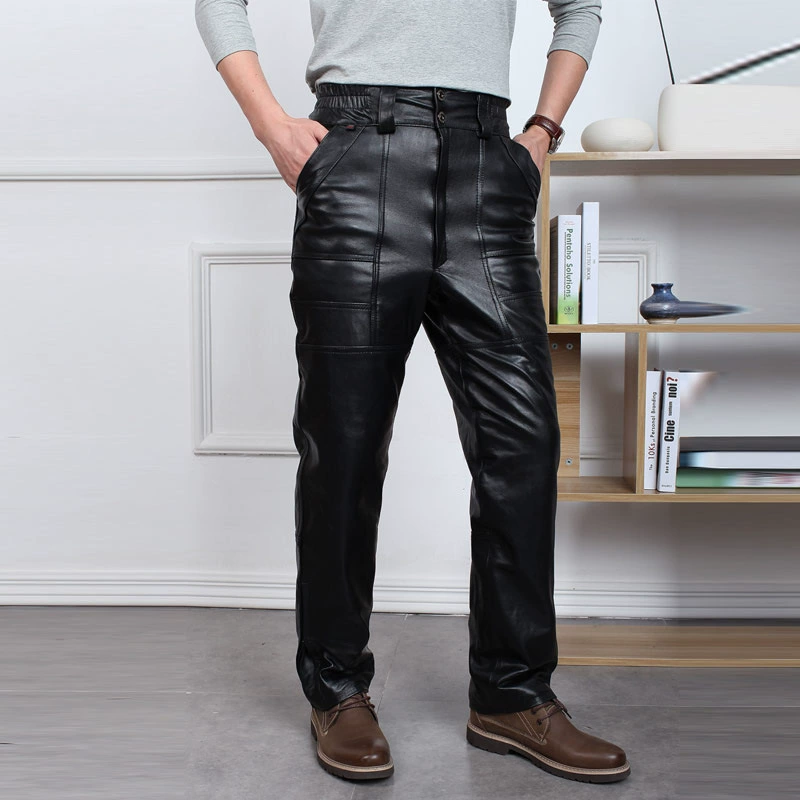 Кожаные брюки мужские осенне-зимние повседневные мотоциклетные свободные непромокаемые износостойкие кожаные мотоциклетные теплые хлопковые брюки из овчины 511