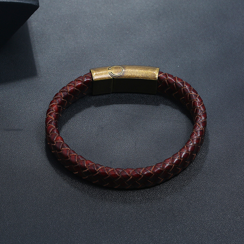 Stainless steel leather bracelet vintage woven menu0027s jewelry imitation cowhide bracelet titanium