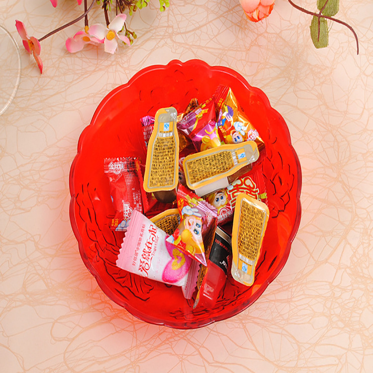 Festive Supplies Candy Red Plate Transparent Patterned Food Plate Round Tray Fruit Happy Plate Wholesale