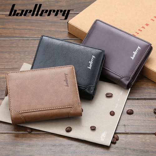 baellerry wallet men's Korean style multi-card slot wallet ultra-thin short zipper buckle wallet card holder card holder