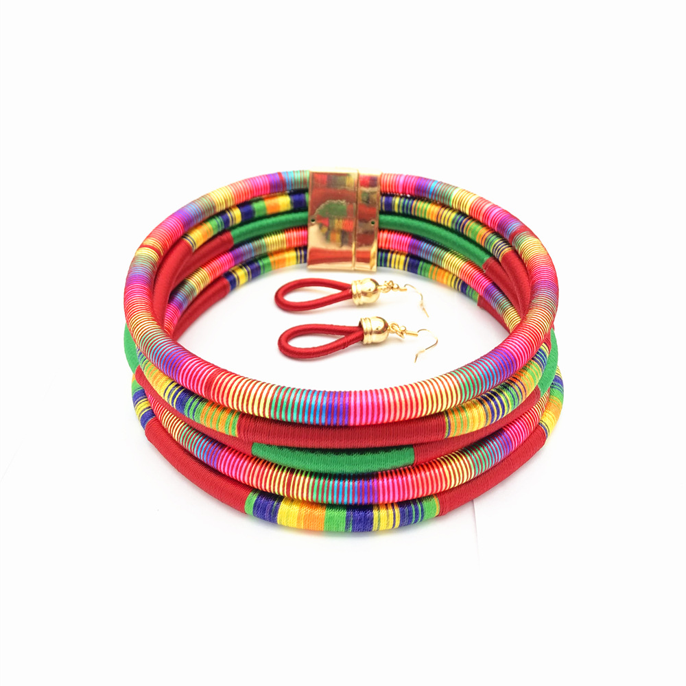 174g Weight Jewelry Set Classification Earrings + Necklace Quantity Holiday, Travel Occasion Alloy, Woven thread Material Color Block Pattern Women's Gender Epoxy Design Retro, Ethnic Style Style Retro Ethnic Style Color Block Alloy Woven Thread Epoxy Women's Jewelry Set 6