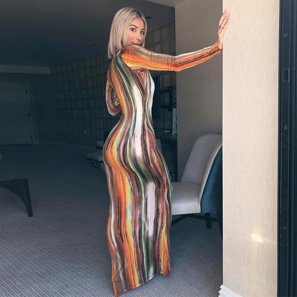 Spring 2020 women’s new sexy Print Long Sleeve Dress