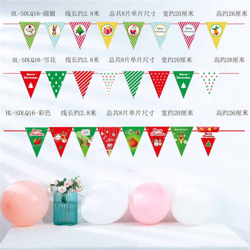 Decoraciones de Navidad Bandera de triángulo Feliz Navidad bandera colorida Bandera de doble cara Ventana de Navidad diseño familiar bandera colgante