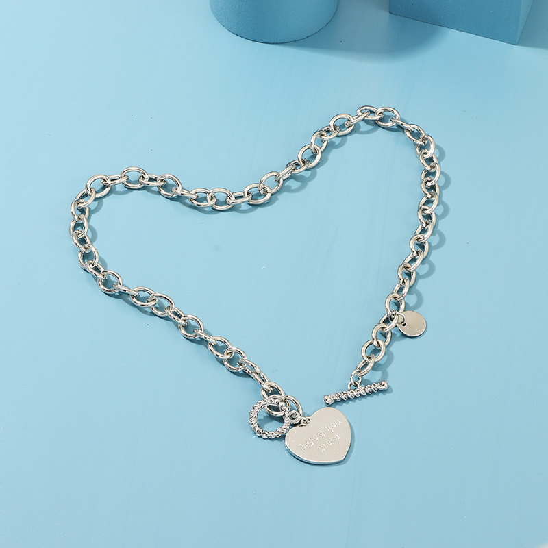 Silver Chain Love Circle Letter Love You More Necklace display picture 7