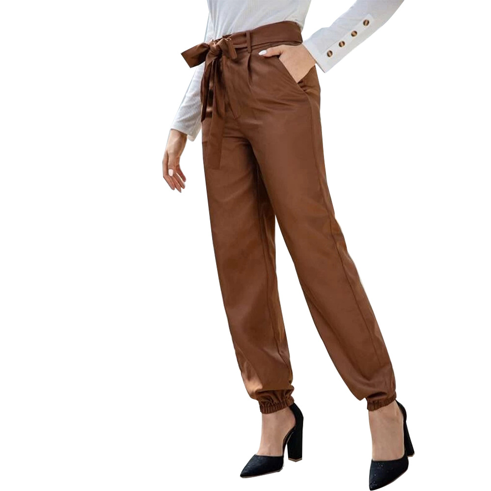 solid color bow tie high waist pants NSSA28589