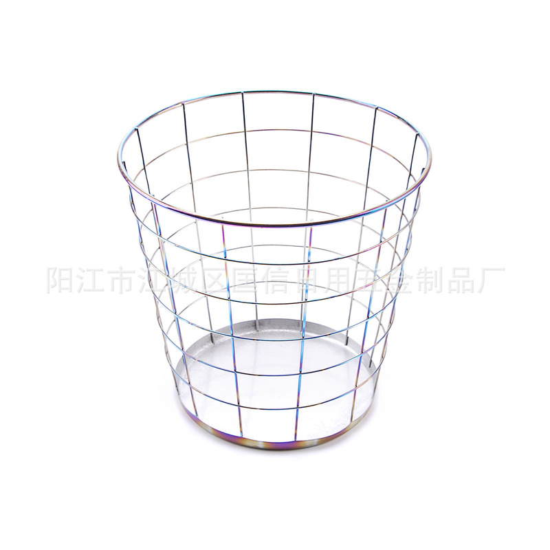 Round iron wire chrome-plated trash can tissue basket bright silver garbage storage rack