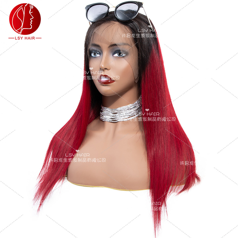 1b/burg red dyed gradient color real wig...