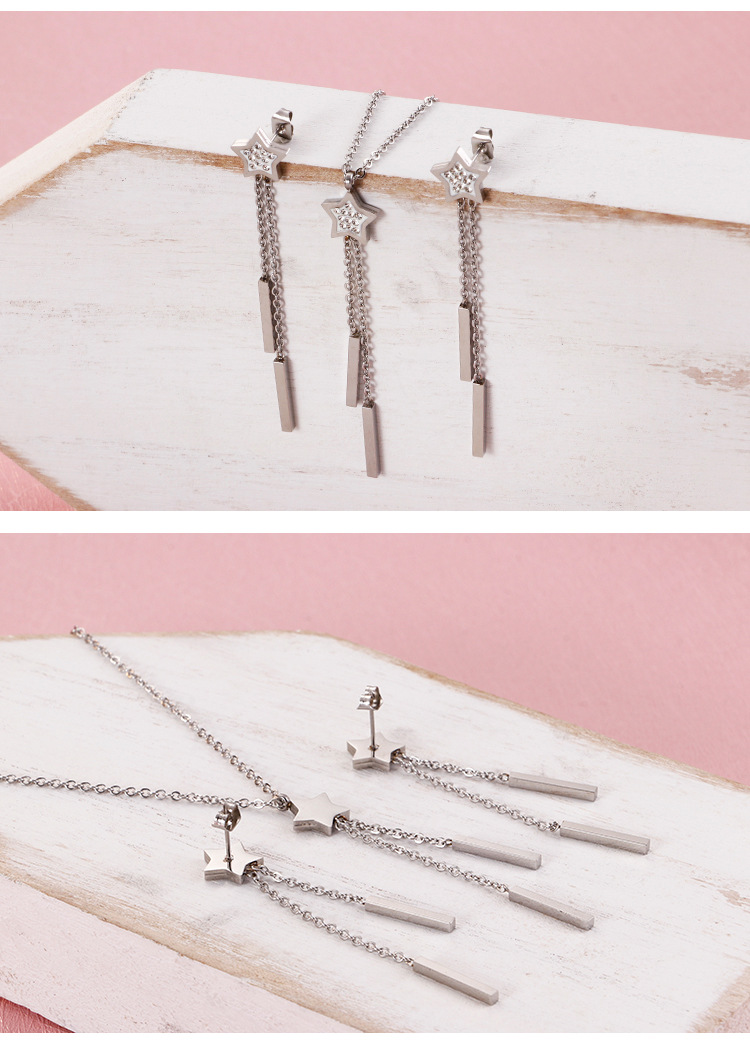 fashion long star titanium steel diamond earring necklace set wholesale Nihaojewelry
