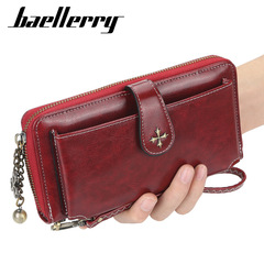 Baellerry Women's Long Handle Wallet with European and American Buckle Oil Tanned Leather Handbag, Large Capacity Retro Phone Bag for Wholesale